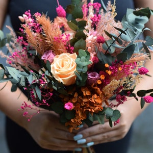 Colorful Bridal Bouquet, Pink and orange  Dried Flower Wedding Bouquet, Bridesmaid preserved flowers bouquet, Wildflower Bouquet