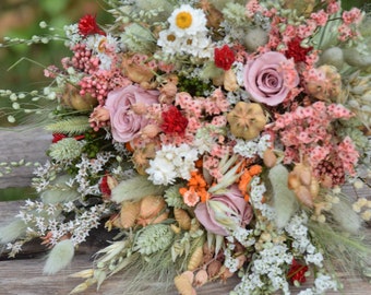 Colorful Bridal Bouquet, Dried Flower Wedding Bouquet, Bridesmaid Bouquet, Rustic Wedding, Wildflower Bouquet