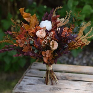 Autumn Bridal Bouquet,Red and orange  Dried Flower Wedding Bouquet, Bridesmaid preserved flowers bouquet, Fall Wildflower Bouquet