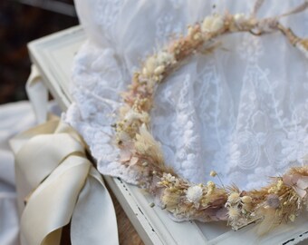 Couronne de fleurs séchées, couronne de fleurs pour mariage, couronne de fleurs pour la mariée, couronne de fleurs rustique