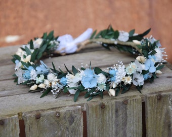 flower crown with eucalyptus, Wedding forest crown, Green wreath, Wreath of dried and stabilized flowers, Rustic wedding