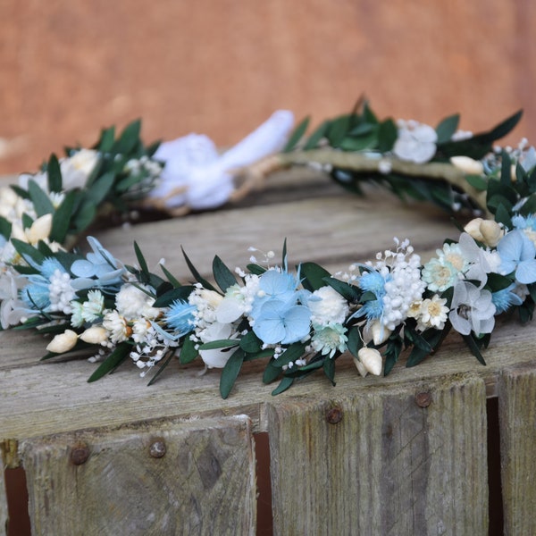 flower crown with eucalyptus, Wedding forest crown, Green wreath, Wreath of dried and stabilized flowers, Rustic wedding