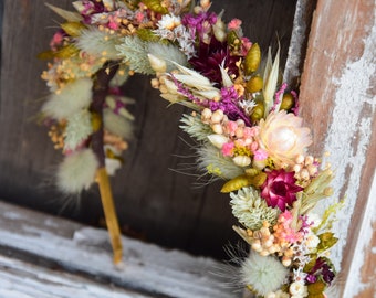 Autumn headband, Flower hair band, Dried crown  in autumn colors, Woodland headband, Groom Hair Rustic Bohemian Dried Flower Crown