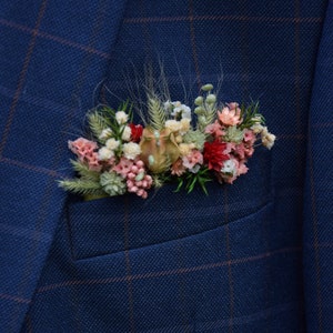 Rustic pocket boutonniere, Woodland dried boutonniere, Vintage or country wedding, Dried Flower Grooms Buttonhole