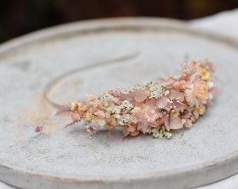 Romantic, pastel headband, Pastel head wreath made of dried flowers, Pastel wedding