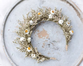 Couronne de tête, bandeau de mariage, couronne rustique, bandeau de fleurs séchées, mariage folklorique, mariage rustique