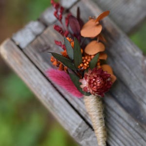 Autumn Rustic Terracotta pocket boutonniere, Woodland Fall dried boutonniere, Groom pocket flowers, Dried Flower Grooms Buttonhole