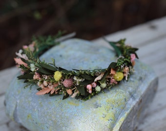 Wiesenblumen-Haarkrone, Folk-Hochzeits-Blumenkrone, bunte Hochzeits-Haarkrone, Blumenkrone für die Braut