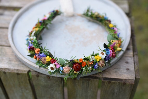 Meadow Flower Hair Crown, Folk Wedding Flower Crown