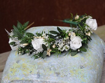 Real Dried Flowers Crown,  Dried Wedding Crown, Real Dried Eucalyptus Baby's Breath Crown, Gypsophila Crown, Preserved eucalyptus crown