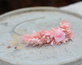 Romantisch, pastel hoofdband, pastel hoofdkrans gemaakt van gedroogde bloemen, pastel bruiloft