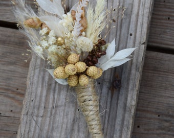 Rustic wedding buttonhole, Woodland dried boutonniere, Vintage or country wedding, Dried Flower Grooms Buttonhole