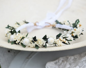 flower crown with eucalyptus, Wedding forest crown, Green wreath, Wreath of dried and stabilized flowers, Rustic wedding