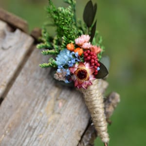 Meadow buttonhole , Folk wedding boutoniere , Colourful wedding buttonhole
