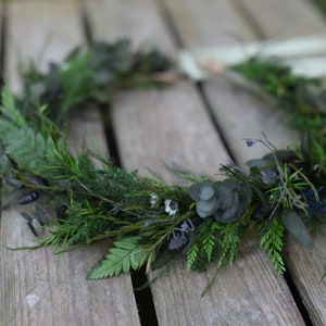 Christmas flower crown with eucalyptus, Wedding forest crown, Winter Green wreath, Wreath of dried and stabilized flowers, Rustic wedding