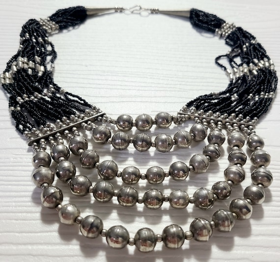 1970s Brutalist Multi-Strand Glass & Metal Neckla… - image 1