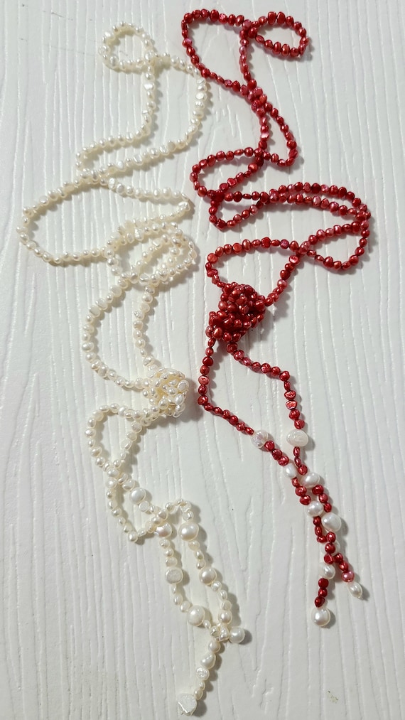 1950s Red & White Keshi Cluster Pearl Duster Set