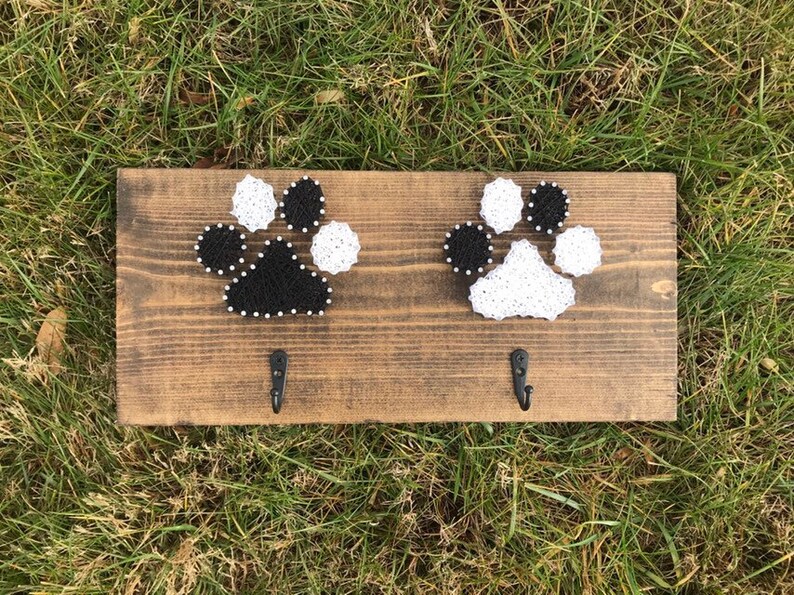 Leash Holder Key holder Paw Print String Art String art leash holder string art with hooks