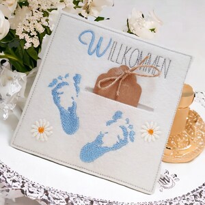 Congratulations card for the birth, wish fulfiller, voucher, money gift, gift voucher made of wool felt, voucher box, birth image 8