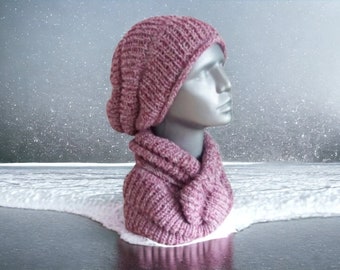 LILAC mottled, beanie with matching loop, head circumference 60-64 cm