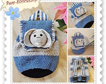 Rucksack Kinderrucksack Turnbeutel Elefant Kinder Kindergartentasche Junge gehäkelt Rucksäcke Kindergartenrucksack Einschulung