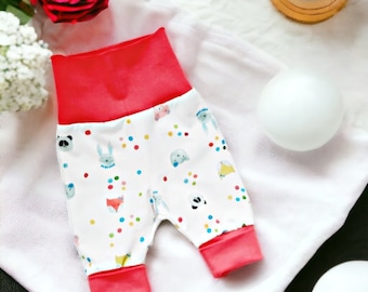 Baby bloomers, children's growing pants, baby pants, newborns, bloomers, jersey, red cuff color, girls, size 50-55, gift for birth