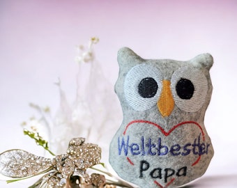 Lucky charm, owl, lucky owl, WORLD BEST paper grey, size 9 x 7.5 cm