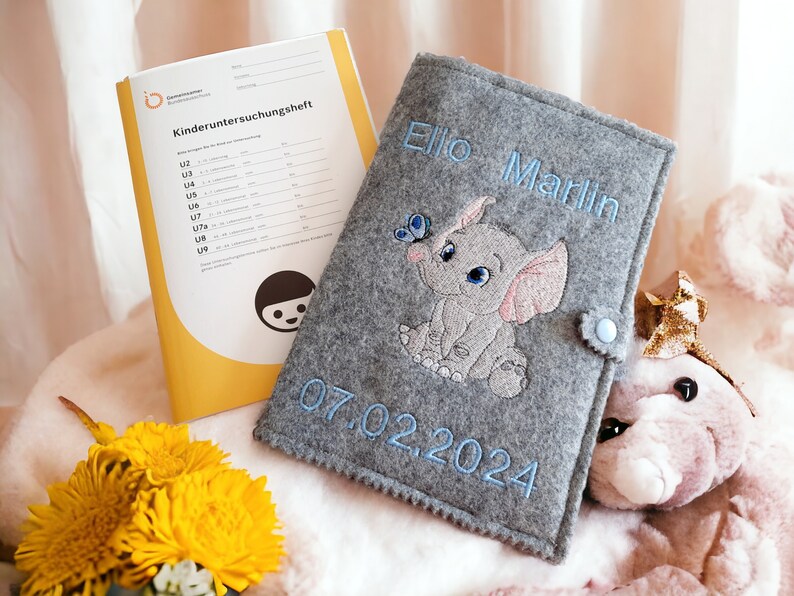 U-book cover felt, personalized, elephant design, gift for birth, baby shower image 3