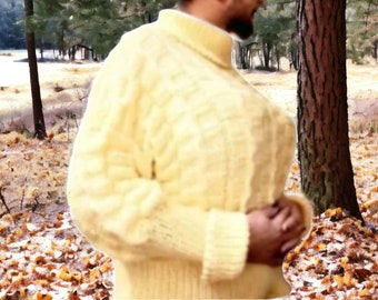 Women's sweater, size one size, color yellow, made of 100% soft wool, gift