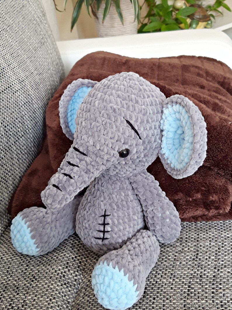 Elephant 30 cm, cuddly toy, made of chenille yarn from Gründl Fanny Öko-Tex Standard 100, gift for starting school, baby gifts image 5