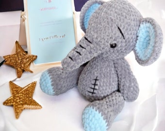 Elephant 30 cm, cuddly toy, made of chenille yarn from Gründl Fanny Öko-Tex Standard 100, gift for starting school, baby gifts