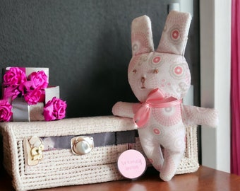Decorative cushion bunny, bunny made of cotton fabric with flowers, approx. 27 cm x 18 cm in size