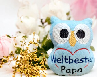 Lucky charm, owl, lucky owl, WORLD BEST Paper blue, size 9 x 7.5 cm