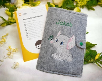 U-booklet cover, elephant, personalized, U-booklet cover made of wool felt, cover with an elephant as a motif, gift for a birth, baby shower