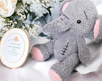 Elephant 30 cm, cuddly toy, made of chenille yarn from Gründl Fanny Öko-Tex Standard 100, birth gift, baby gifts