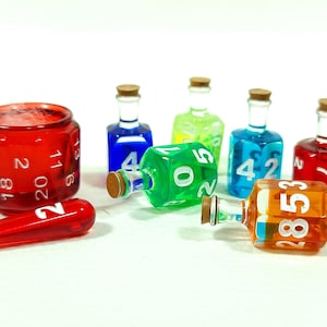 Coloured 7 Potion Dice Set for RPG tabletop Games like Dungeons and Dragons D6 D20 Alchemist Bottle image 2