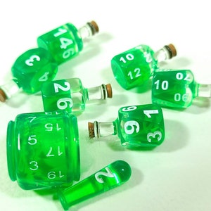 Coloured 7 Potion Dice Set for RPG tabletop Games like Dungeons and Dragons D6 D20 Alchemist Bottle Green