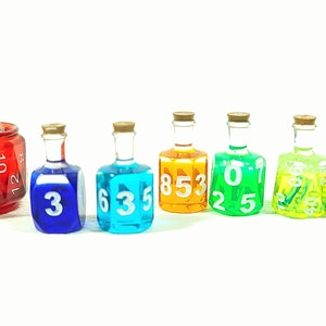 Coloured 7 Potion Dice Set for RPG tabletop Games like Dungeons and Dragons D6 D20 Alchemist Bottle MIX 6 colours