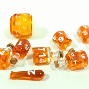 Coloured 7 Potion Dice Set for RPG tabletop Games like Dungeons and Dragons D6 D20 Alchemist Bottle Orange