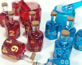 Potion Bottle Dice Set: Handmade Sharpedge Resin DnD Dice