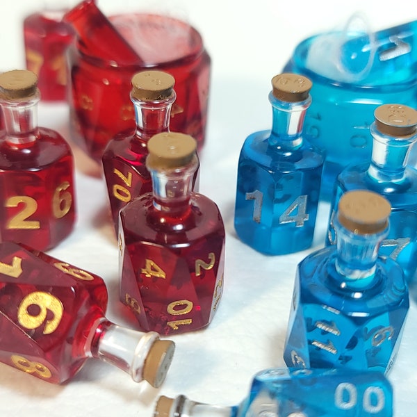 Potion Flasche Würfel Set: Handgefertigte Sharpedge DnD Würfel aus Resin