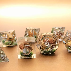 7 DnD Mushroom Dice Set Polyhedral Dice For DnD TtRPG Tabletop Games - With Mushrooms Inide- Full Set Handmade Resin Sharp Edge