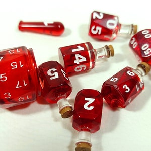 Coloured 7 Potion Dice Set for RPG tabletop Games like Dungeons and Dragons D6 D20 Alchemist Bottle Red