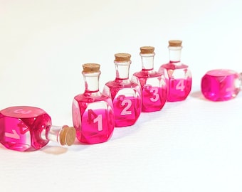 4D4 or 6D4 Potion Bottles Dice Set for games like Dnd TtRPG love Potion Dice set