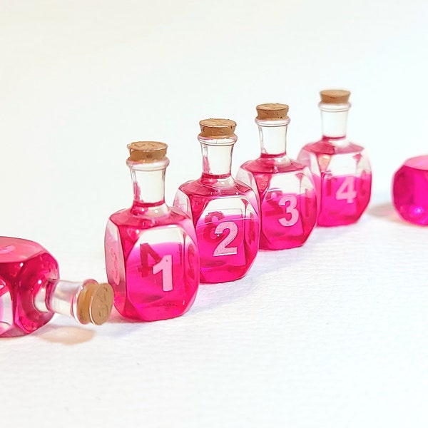 Juego de dados de botellas de poción 4D4 o 6D4 para juegos como Dnd TtRPG love Potion Dice set