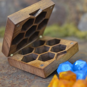 Handmade Walnut Dice Box: Engravable Cell Style Travel Jewelry Box
