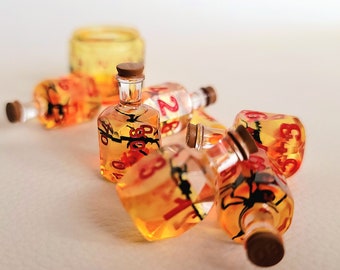 Potion Bottle Dice Set With Spider inside for DnD and TTrPG games