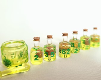 Handmade Potion Dice Set With Mushrooms Inside - Ideal for Tabletop Games & Dungeon Adventures