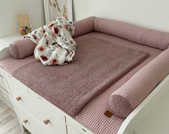 Matelas à langer avec matelas imperméable et déhoussable vieux rose