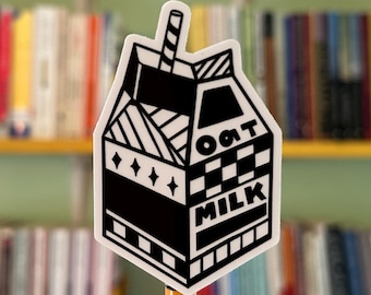 Linocut Oat Milk Sticker – Matte Vinyl Decal